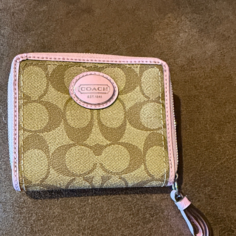 Coach Tan and Pink Signature Key Holder